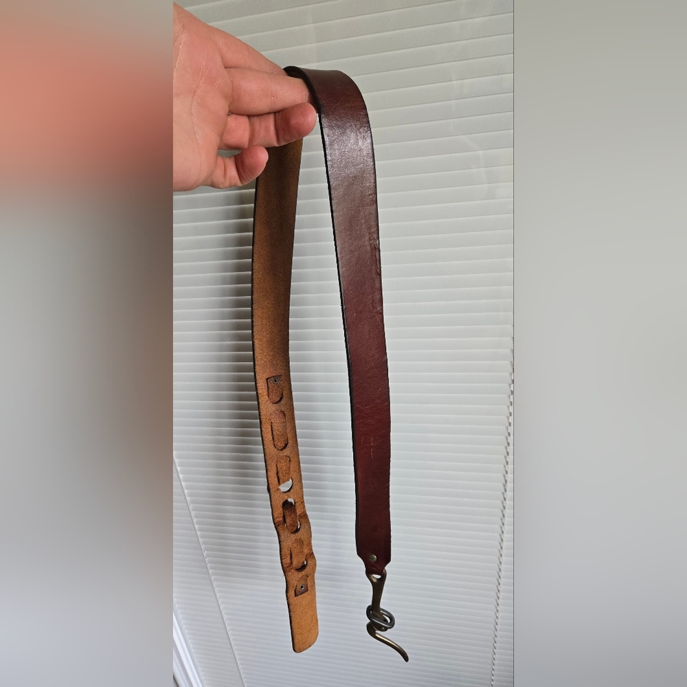 36in Vintage Brass Nautical Pelican Hook Darker Brown Leather Belt - Picture 15 of 16